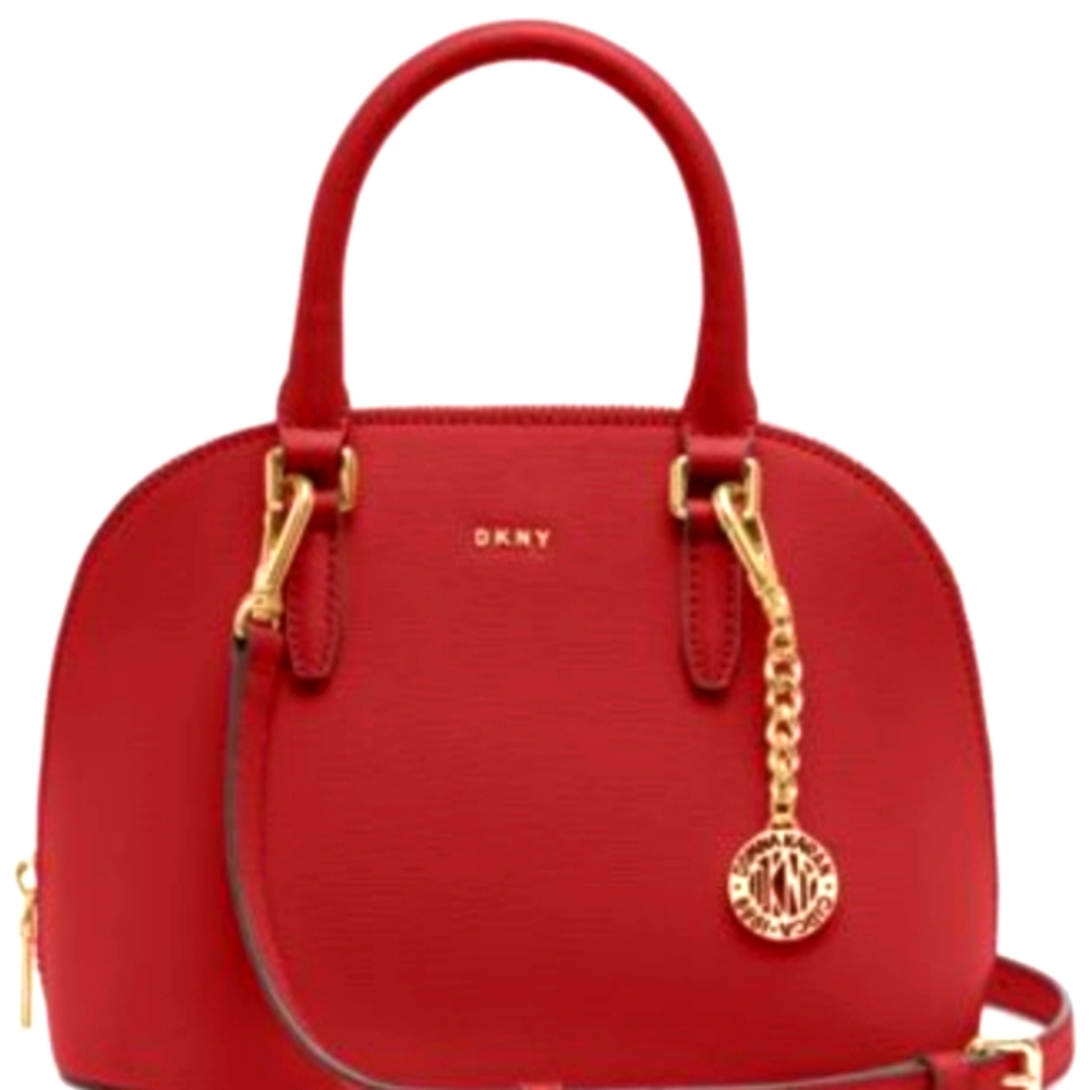 DKNY Red Leather Bryant Dome Satchel Bag